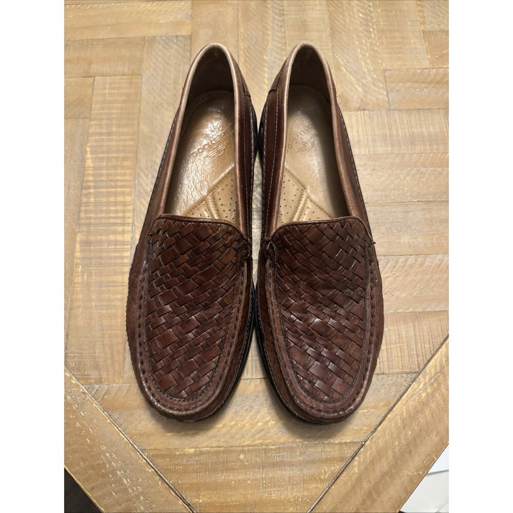 Vintage Dockers Woven Brown Leather Slip On Loafer Moc Dress Shoe Men 10 M